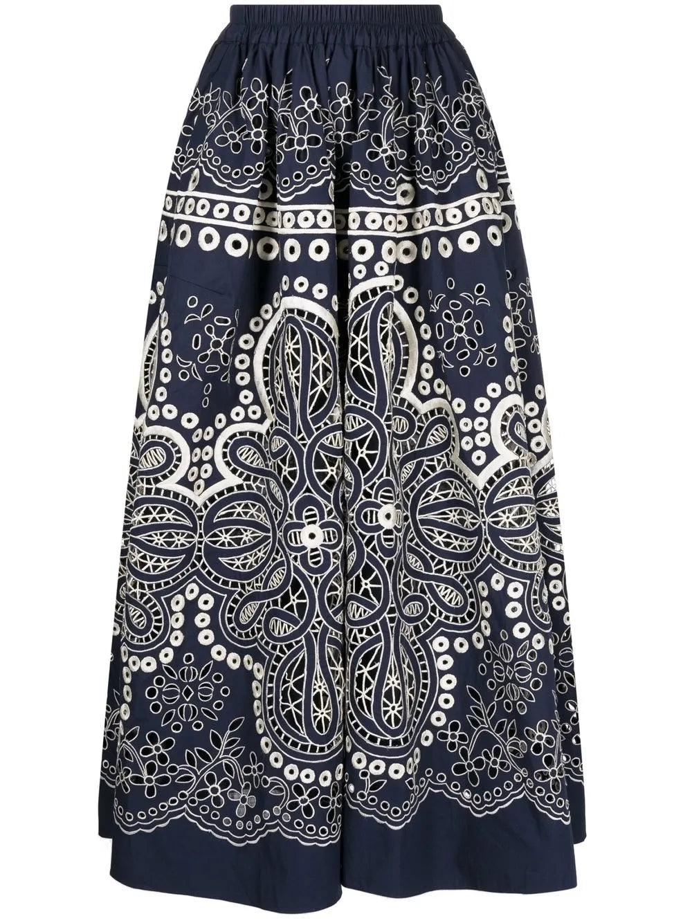 Floral-Embroidered Full Skirt