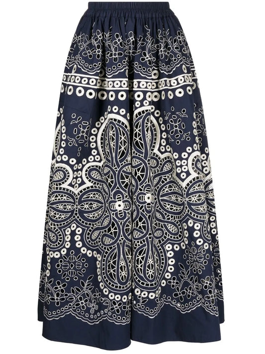 Floral-Embroidered Full Skirt