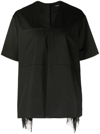 Lace-Trimmed Short-Sleeve Blouse
