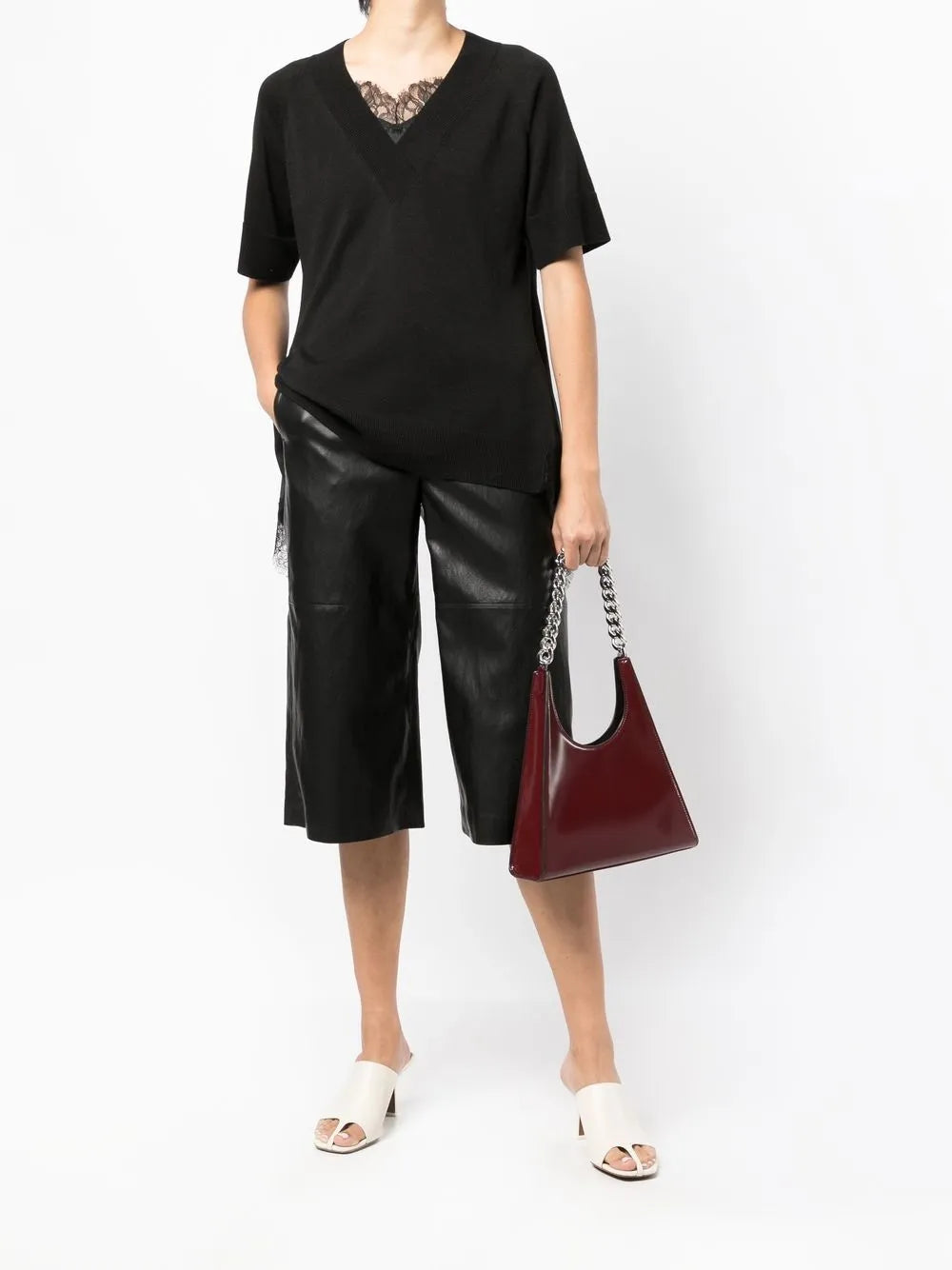 Lace-Trim V-Neck T-Shirt