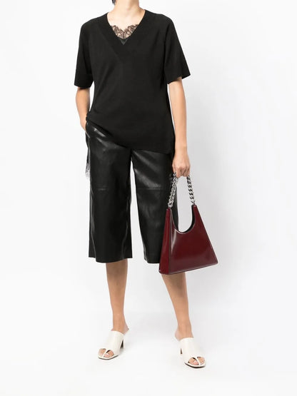 Lace-Trim V-Neck T-Shirt