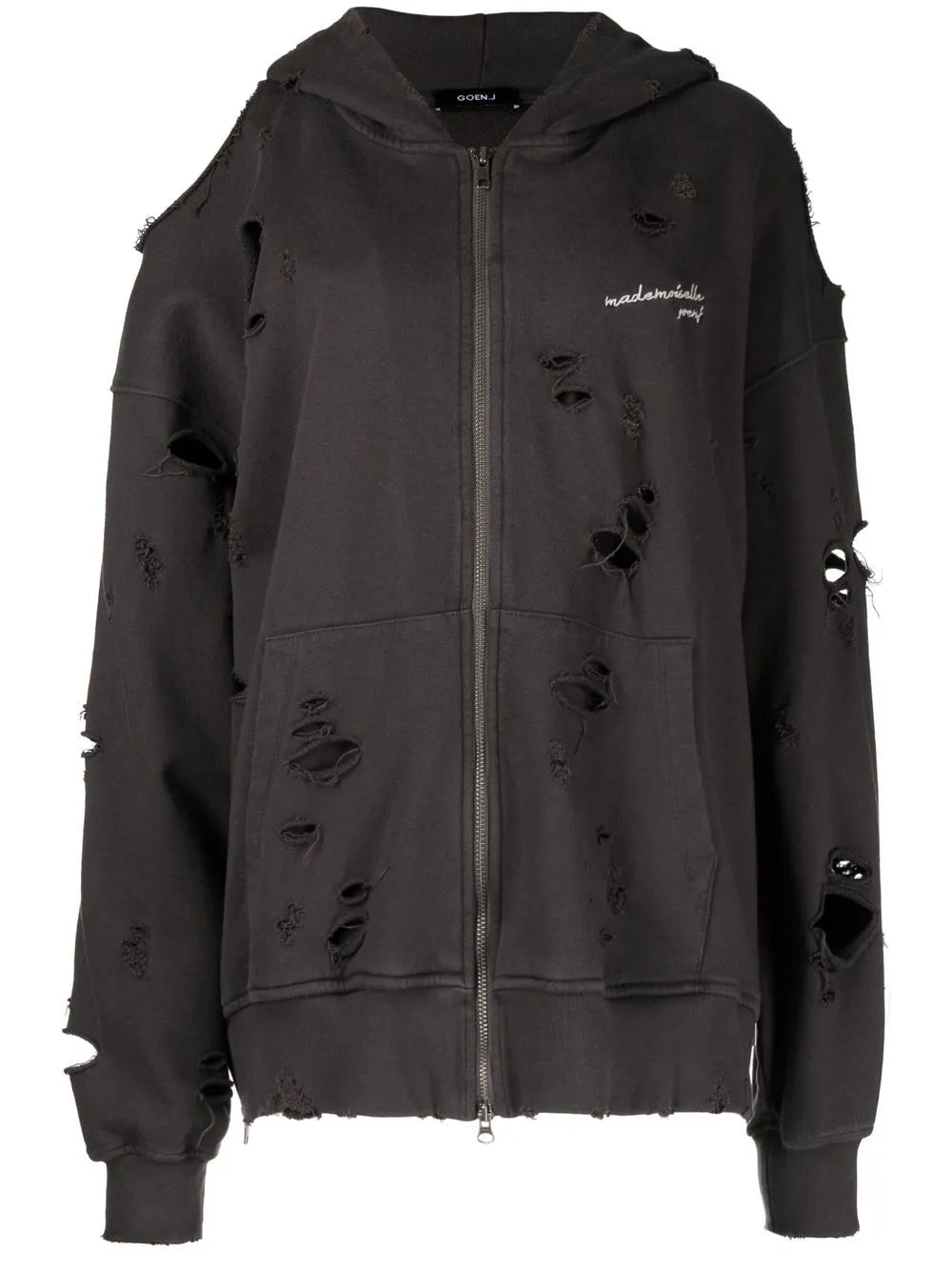 Embroidered-Logo Distressed Hoodie
