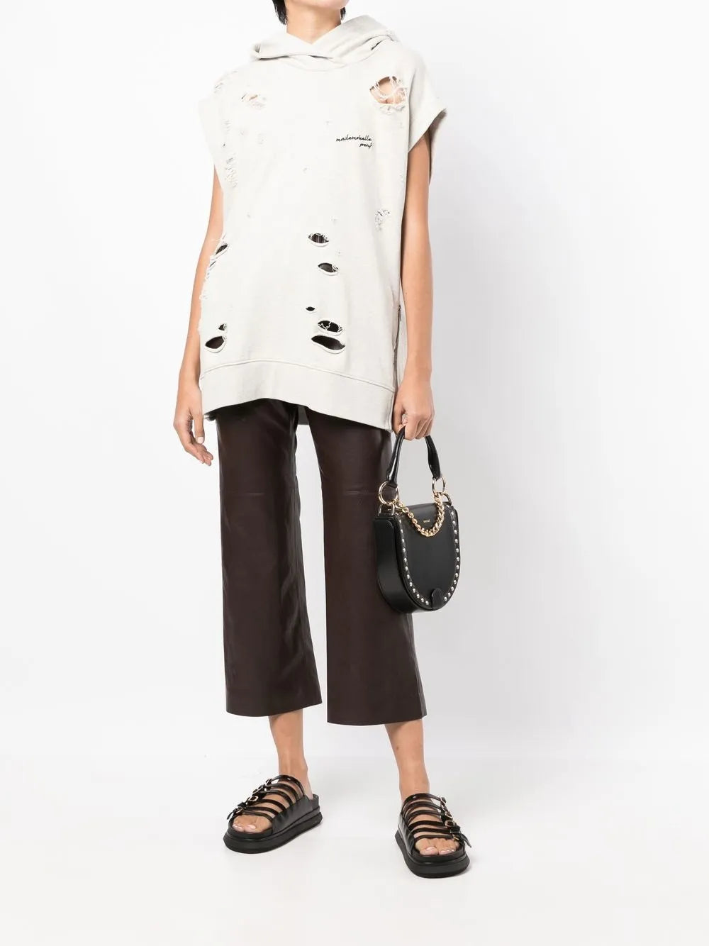 Distressed Effect Sleeveless Hoodie