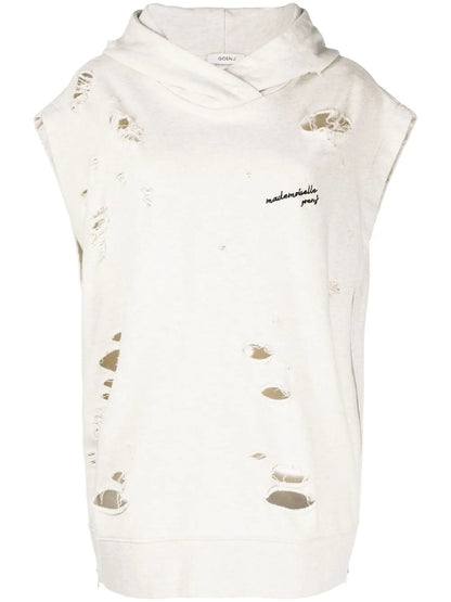 Distressed Effect Sleeveless Hoodie