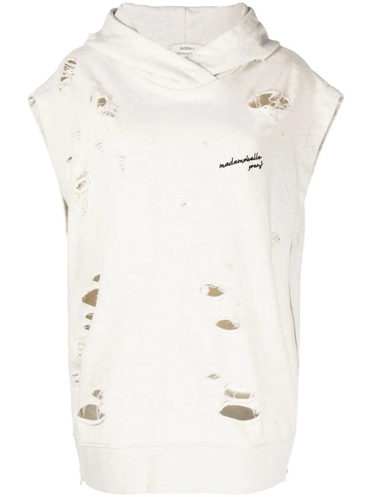 Distressed Effect Sleeveless Hoodie
