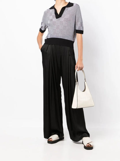 Checkerboard-Print Short-Sleeved Top