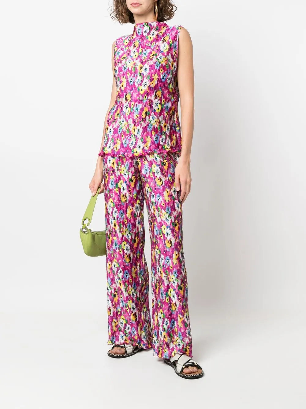 Pleated Floral-Print Trousers