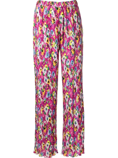 Pleated Floral-Print Trousers