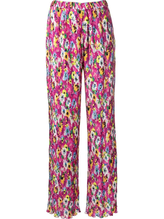 Pleated Floral-Print Trousers