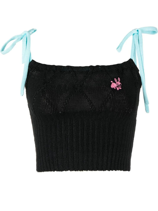 Clio Floral-Embroidered Cropped Top