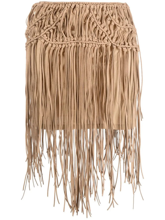Macramé Fringe-Hem Mini Skirt