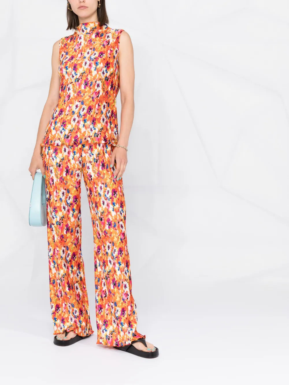 Pleated Floral-Print Trousers