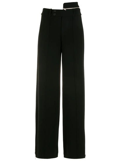 Asymmetric-Waist Wide-Leg Trousers