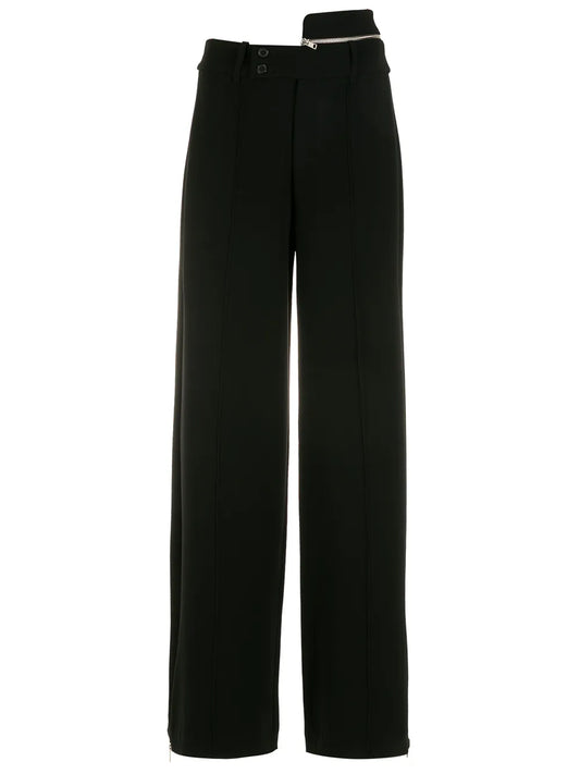 Asymmetric-Waist Wide-Leg Trousers