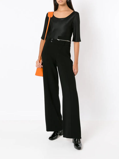 Asymmetric-Waist Wide-Leg Trousers