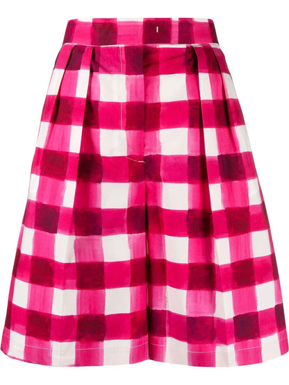 Gingham-Print Tailored Knee-Length Shorts