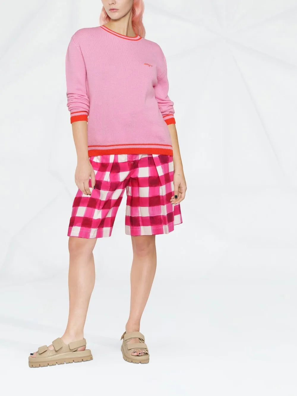 Gingham-Print Tailored Knee-Length Shorts