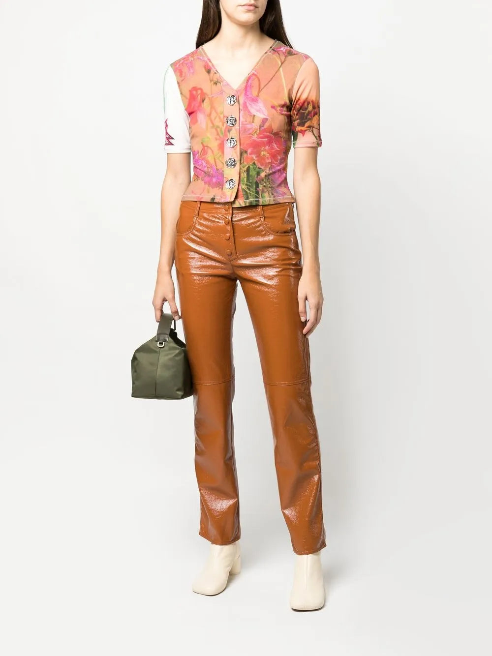 Patent Straight-Leg Trousers