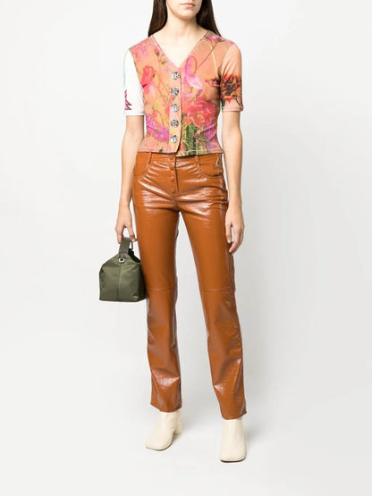 Patent Straight-Leg Trousers