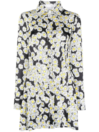 Daisy-Print Pleated Shirt Dress