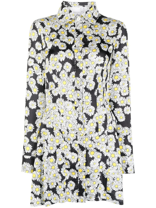 Daisy-Print Pleated Shirt Dress