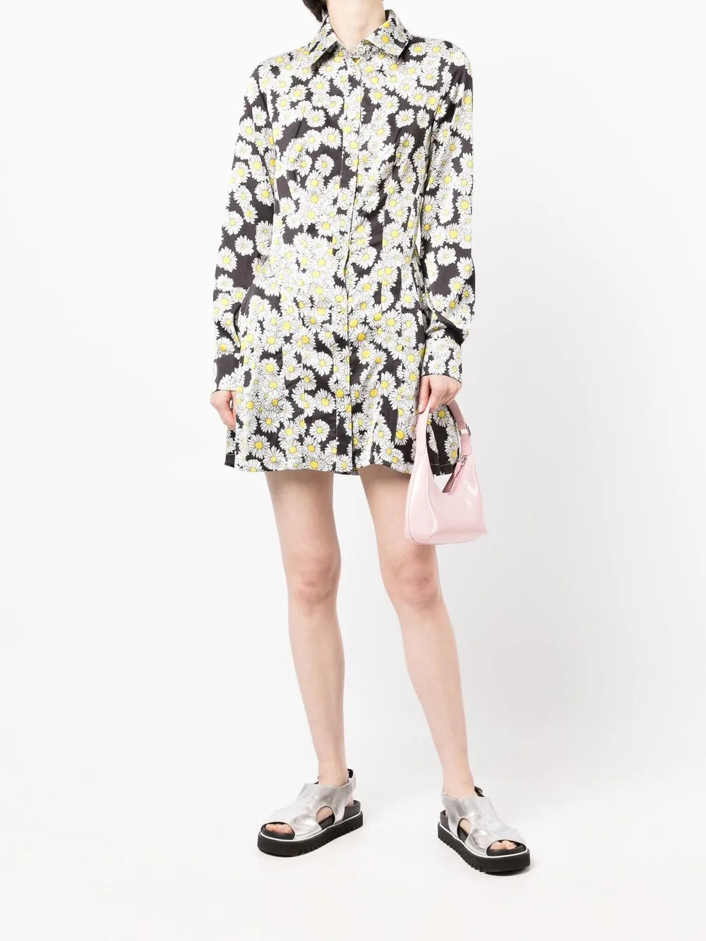 Daisy-Print Pleated Shirt Dress
