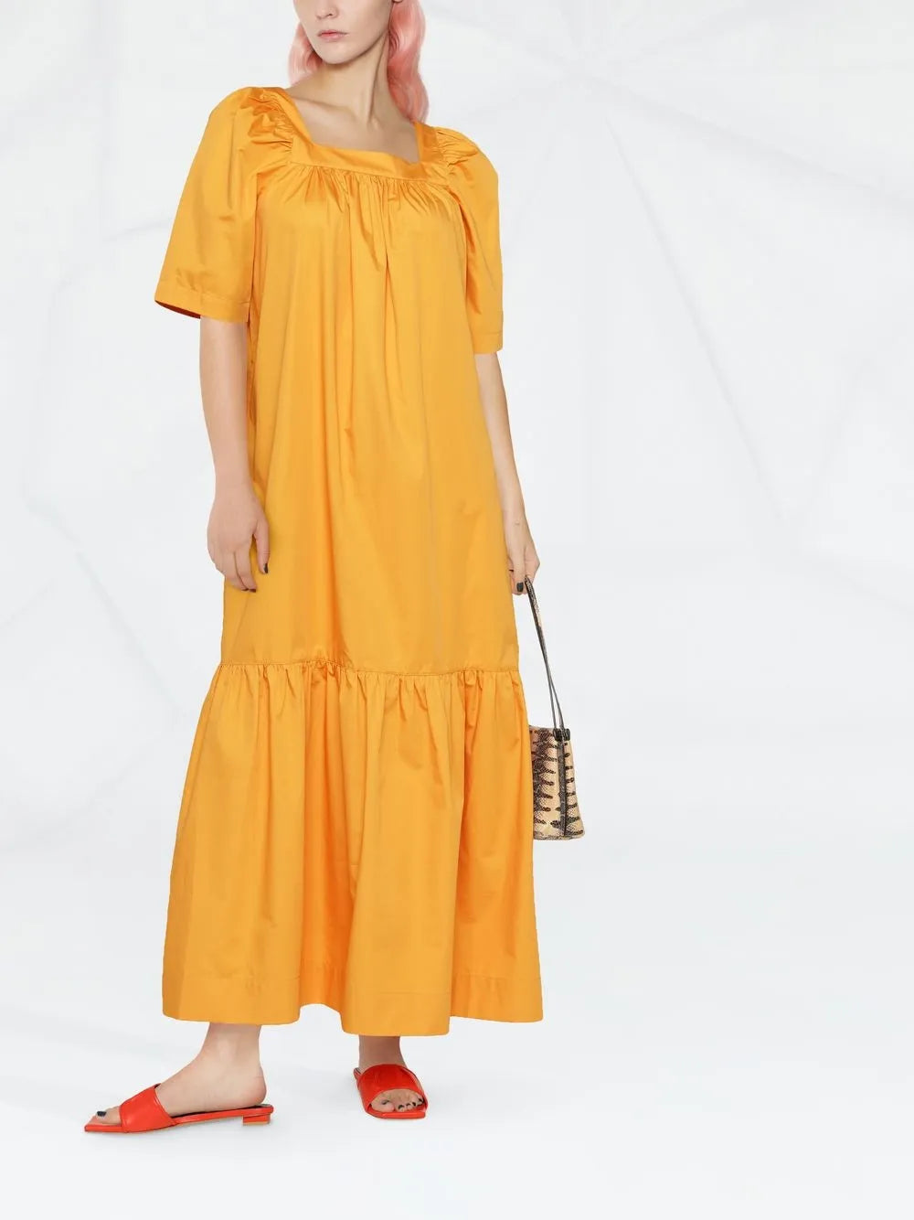 Ruched Short-Sleeved Maxi Dress