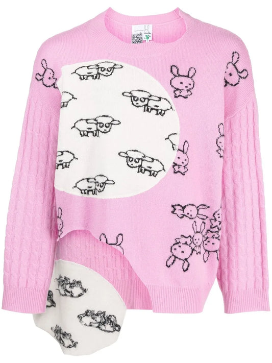 Animal Print Cable-Knit Jumper