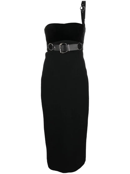 Buckle-Detail Midi Dress
