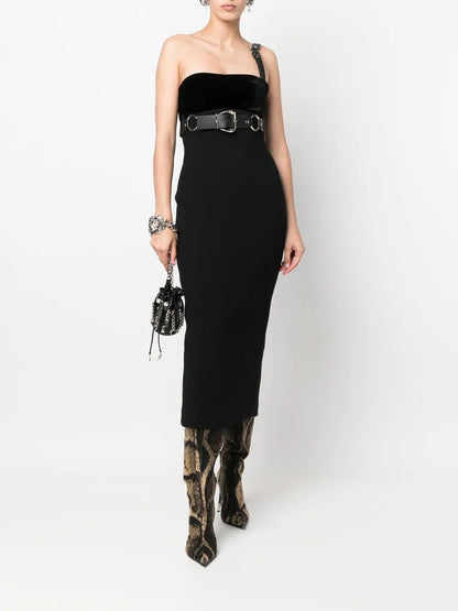 Buckle-Detail Midi Dress