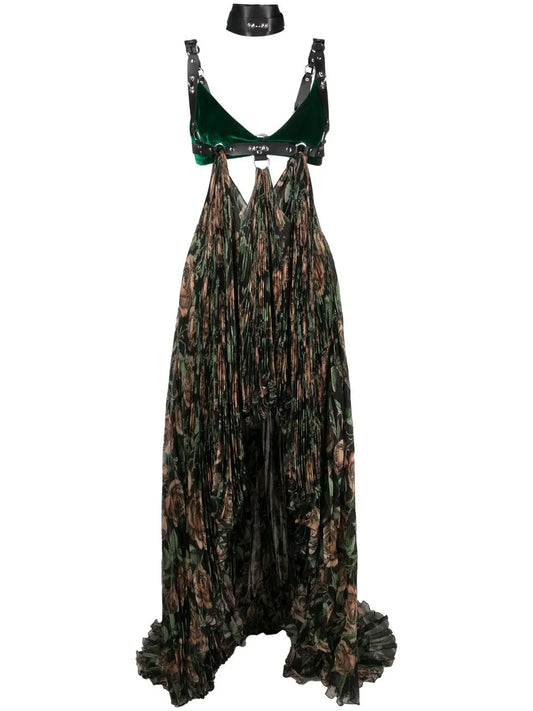 Patterned Pleated Maxi Dress