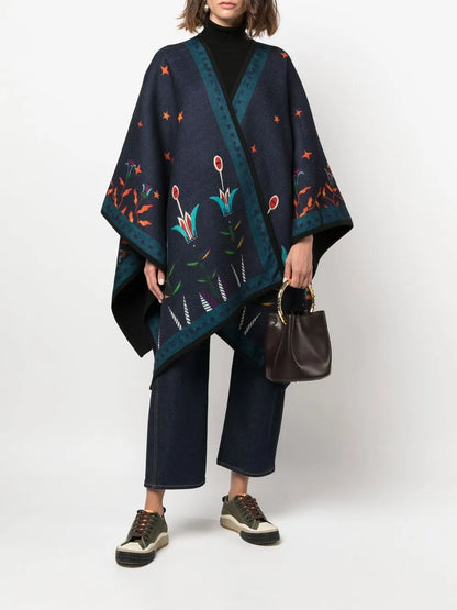 Graphic-Print Poncho