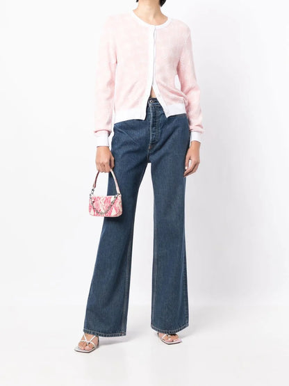 Monogram-Print Button-Up Cardigan