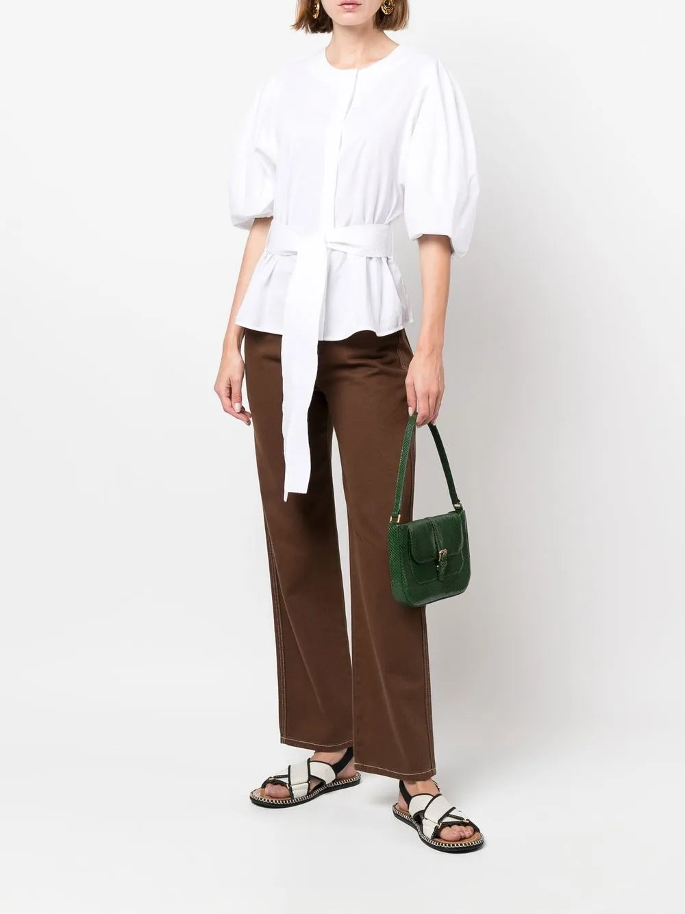 Puff-Sleeve Belted Shirt