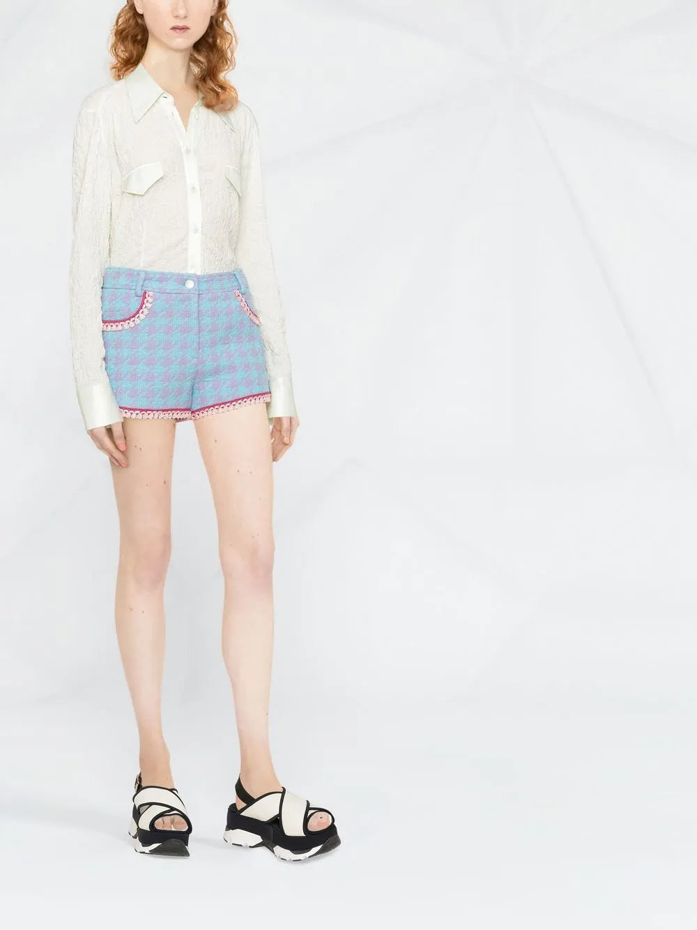 Houndstooth-Print Short Shorts