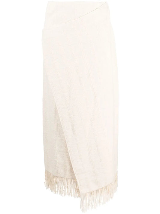 Fringed Wrap-Effect Midi Skirt