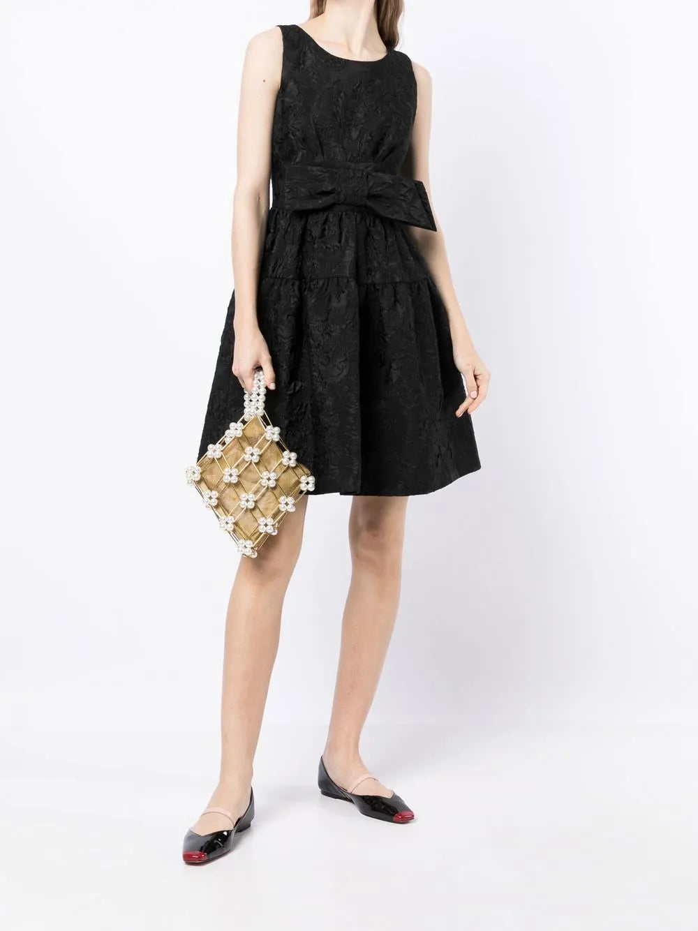 Bow-Embellished Jacquard Mini Dress