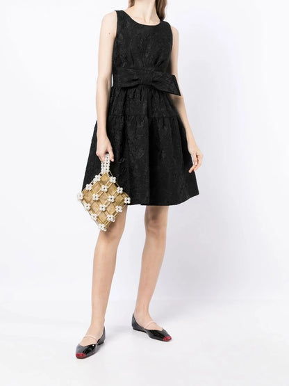Bow-Embellished Jacquard Mini Dress