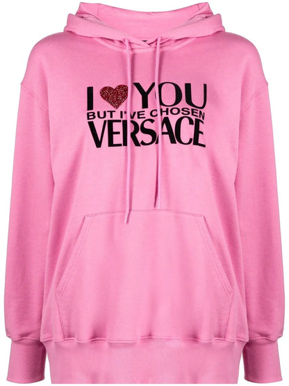 Crystal-Embellished Slogan Hoodie