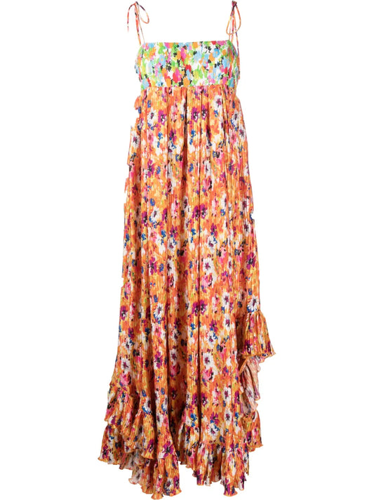 Floral Print Pleated Maxi Dress