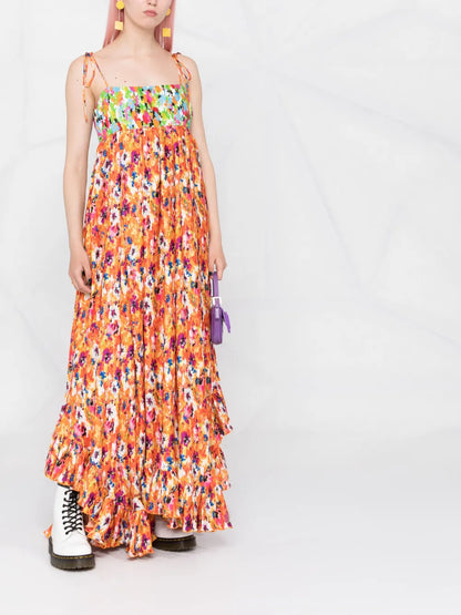 Floral Print Pleated Maxi Dress