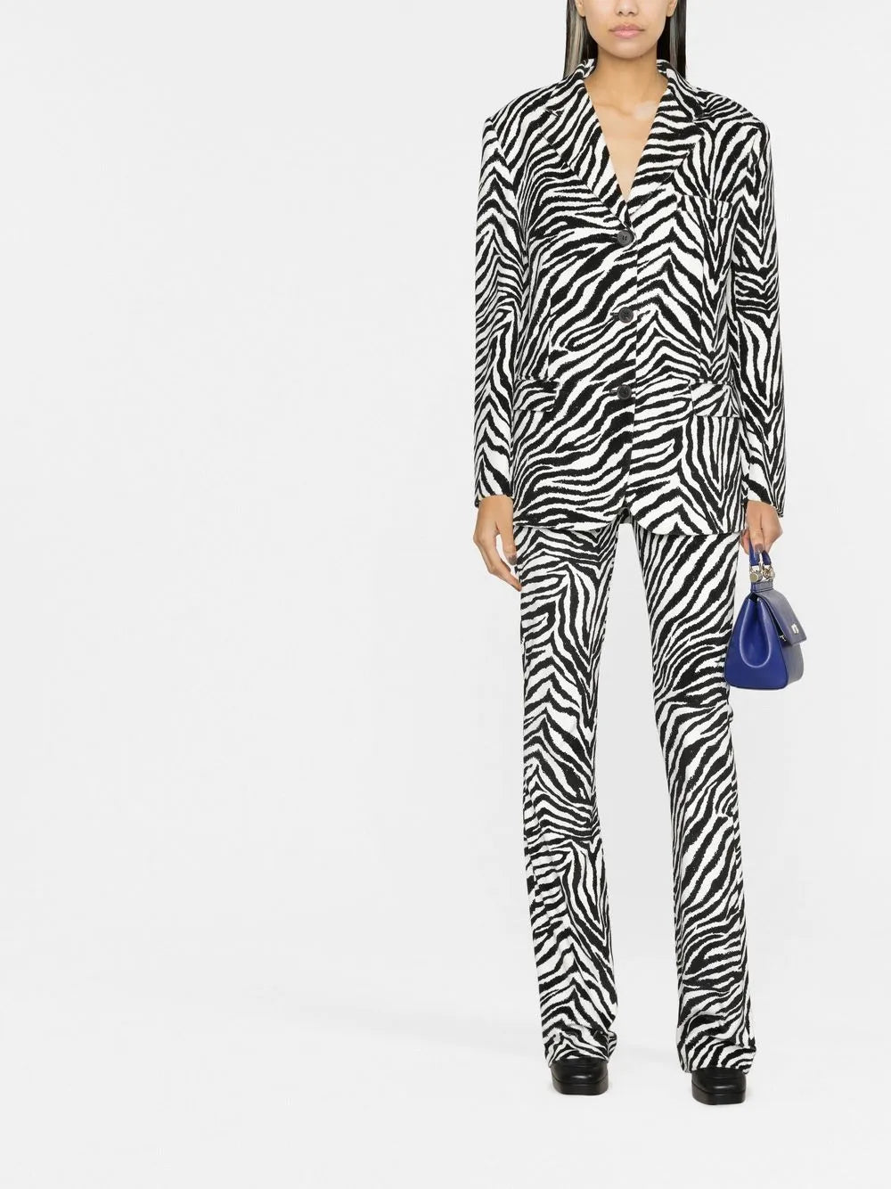 Zebra-Print Single-Breasted Blazer