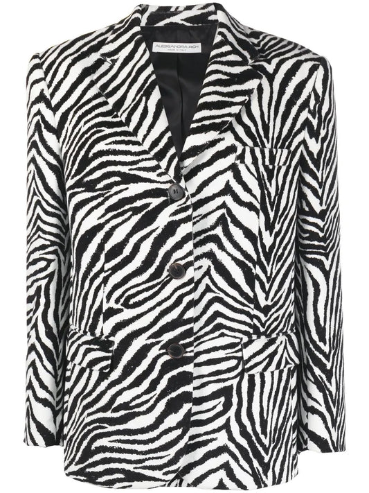 Zebra-Print Single-Breasted Blazer