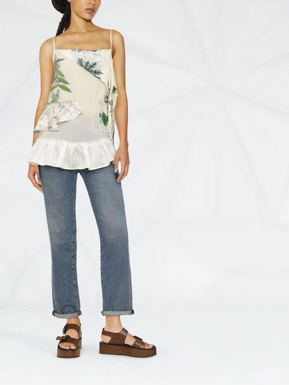 Leaf-Print Silk Top