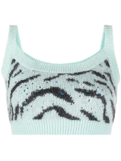 Zebra Intarsia-Knit Cropped Top