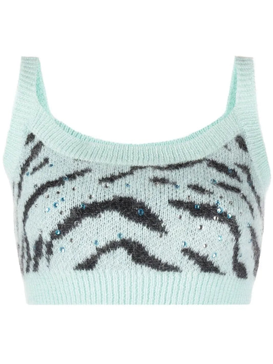 Zebra Intarsia-Knit Cropped Top