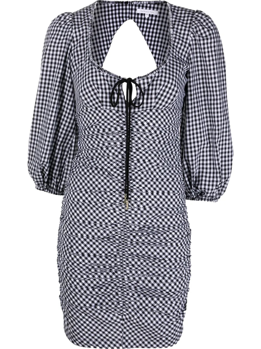 Balloon-Sleeve Gingham-Print Dress
