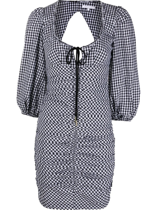 Balloon-Sleeve Gingham-Print Dress