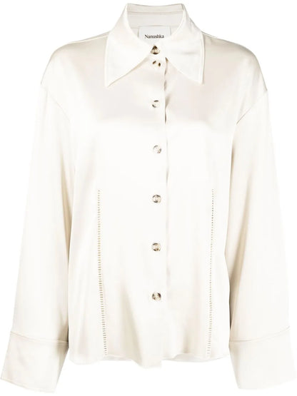 Caio Ladder-Stitch Satin Shirt