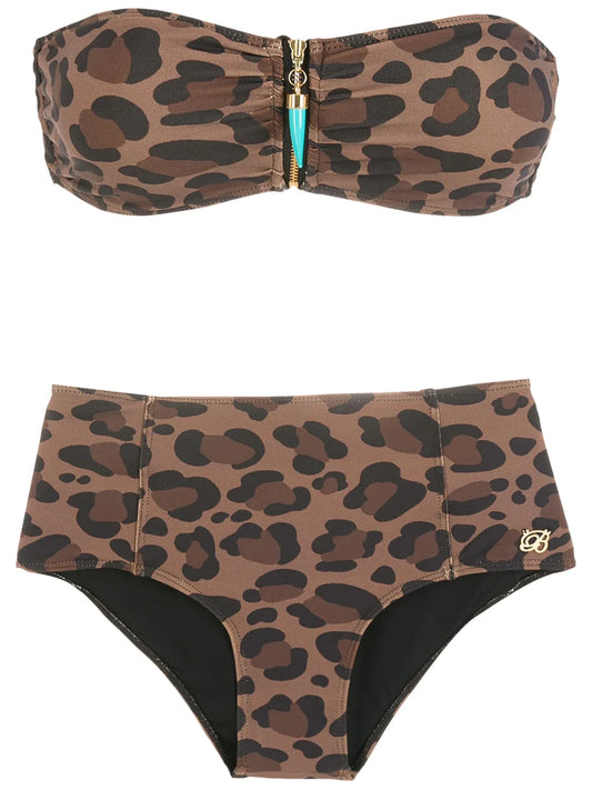 Leopard-Print Bandeau Bikini Set